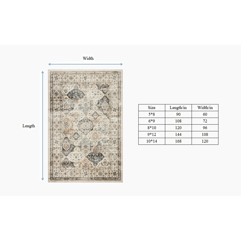 Moroccan Vintage Style Rug - Non-Slip Soft Faux Wool Area Rug For Indoor, Washable Rug Kids & Pets Friendly For Home Decor