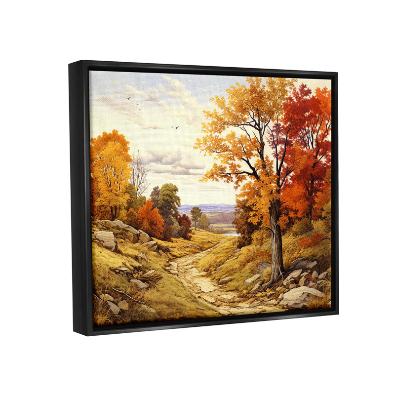 «Classic Fall Foliage Path», reproduction encadrée sur toile par Lil 'Rue, Cadre flottant noir de jais