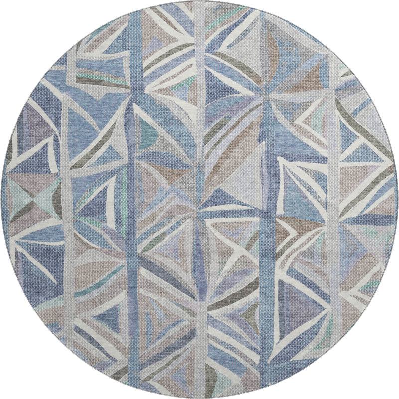 Premium Machine Washable Mayfield AMF2253 Geometric Rug, Denim, 8' Round
