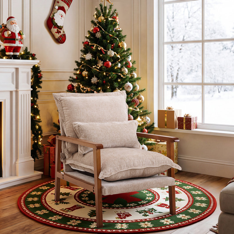 Chenille Accent Chair Armchair With Pillow, Brown, Walnut