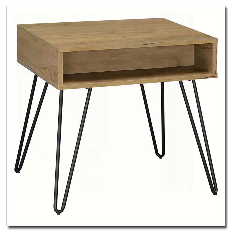 Golden Oak and Black Square End Table