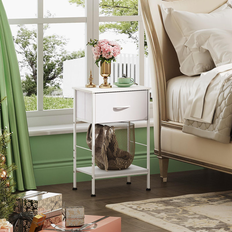 15.79'' W Metal Nightstand, White, Set of 2