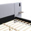 Chic Linen Upholstered Bed with Integrated Lights and Shelves, Grey-634011983