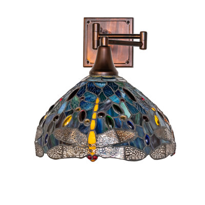 15-22" Wide Tiffany Hanging Head Dragonfly Swing Arm Wall Sconce
