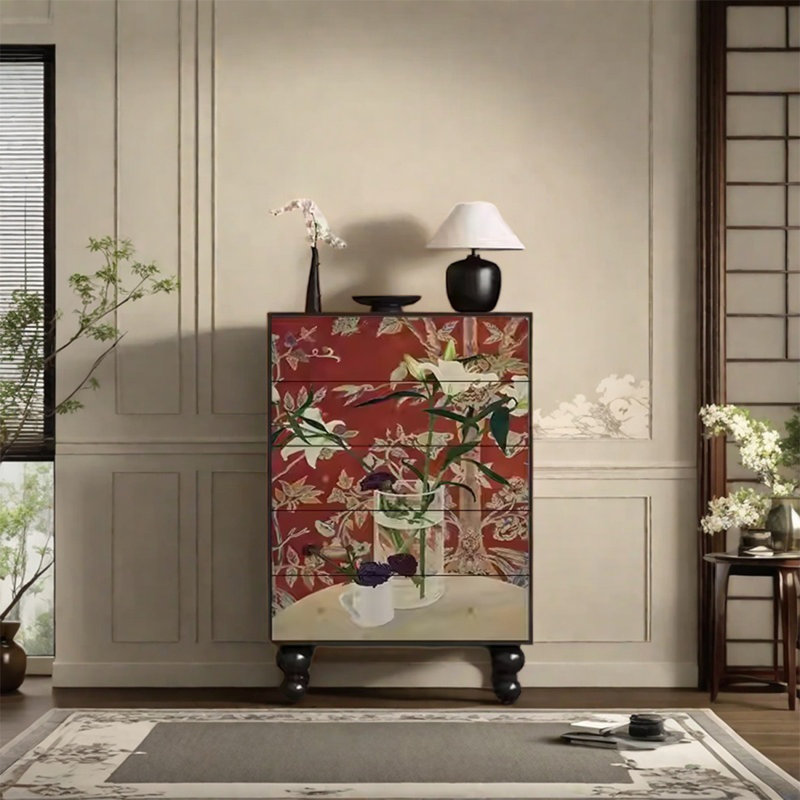 Armoire décorative en bois de pin avec poignées en métal