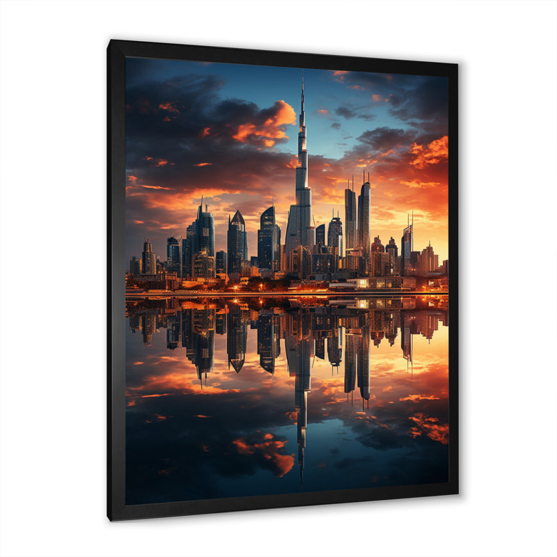 Carthusia " Dubai Beautiful Cityscape ", Black Picture Framed, 20" H x 12" W x 1" D