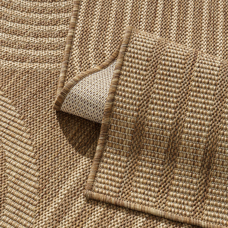 Tapis intérieur/extérieur beige/brun à motif géométrique arqué résistant aux UV, Brown/Beige, Rectangle 7'9" x 10'