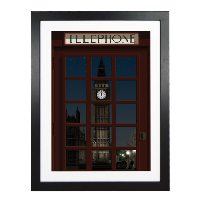 London Telephone Box 6 - Print, Black Framed, 50cm H x 40cm W x 3cm D