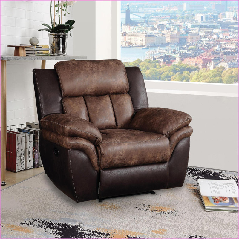 Recliner with Power Motion, Tufted Toffee &amp; Espresso Polished Microfiber | Espresso | Wood+Fabric