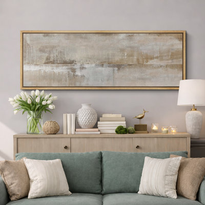 Abstract Neutral Green Tan Brown Home Decor Extra Large Pictures Framed Canvas Print Wall Art