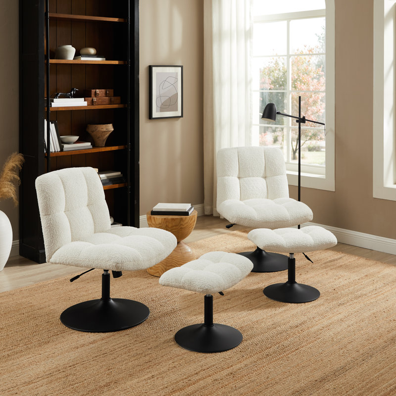 Upholstered Swivel Accent Chair With Ottoman, Beige
