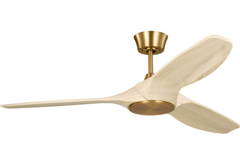 Selen Smart LED Ceiling Fan, Washed White Oak, 52" Wide, Burnished Brass
