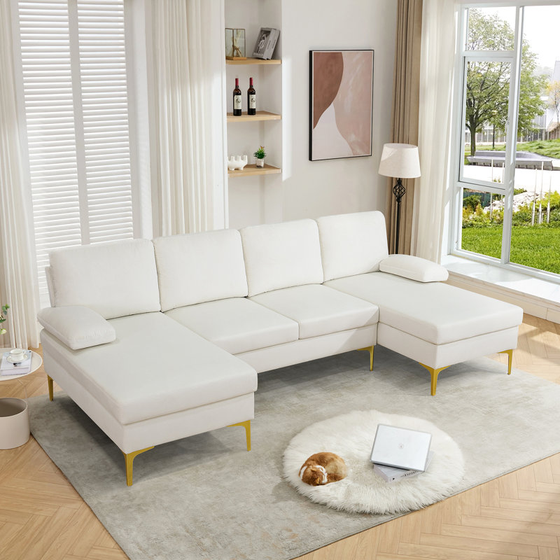Komor Upholstered Sectional Symmetrical, Komor Beige Microfiber / Microsuede