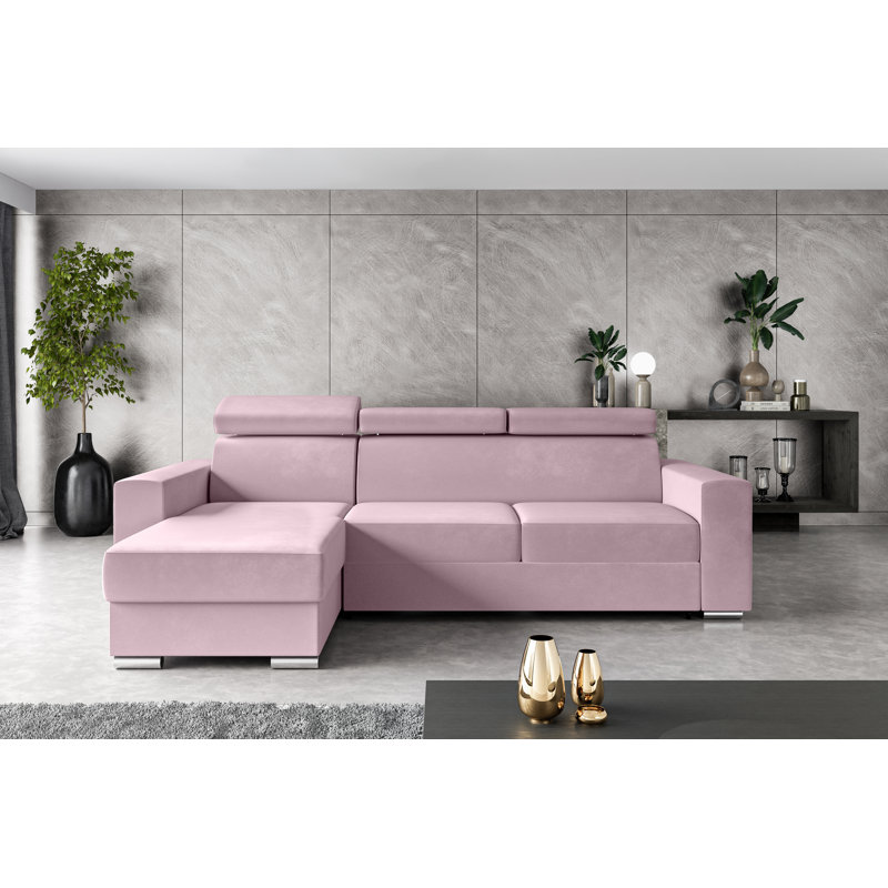 Philbert Corner Sofa Bed, Pink Polyester, Left Hand Facing
