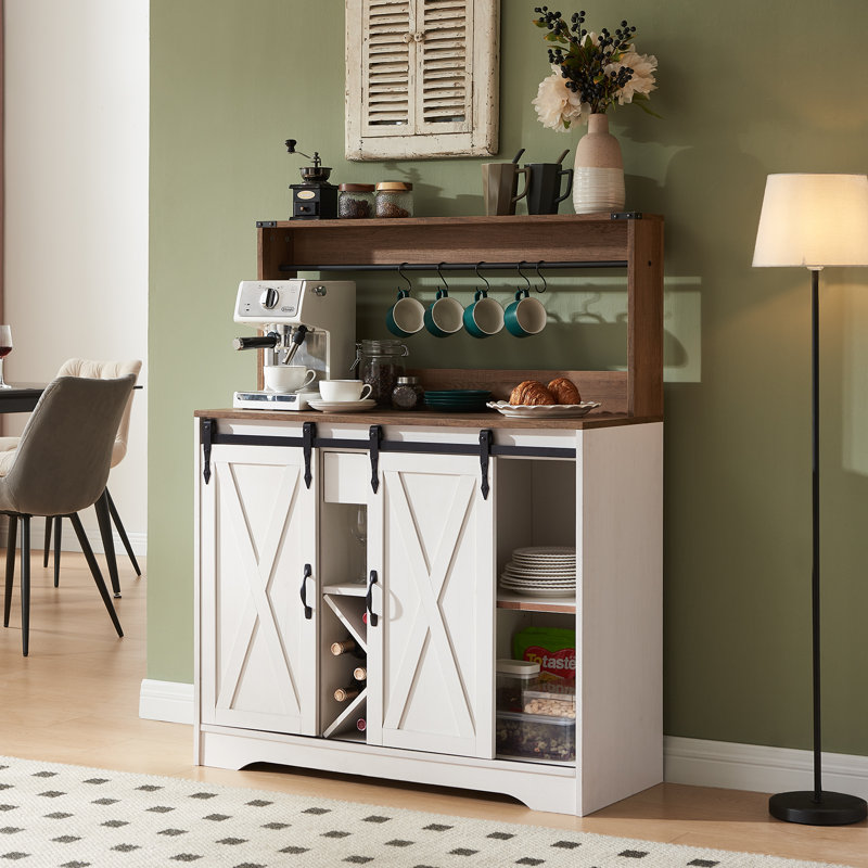 Vehorn 39.4''W Kitchen Sideboard&Farmhouse Coffee Bar Cabinet, White