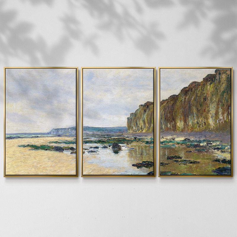 Claude Monet, reproduction sur toile 3 pièces, Encadrement doré, H 40 po x l 78 po