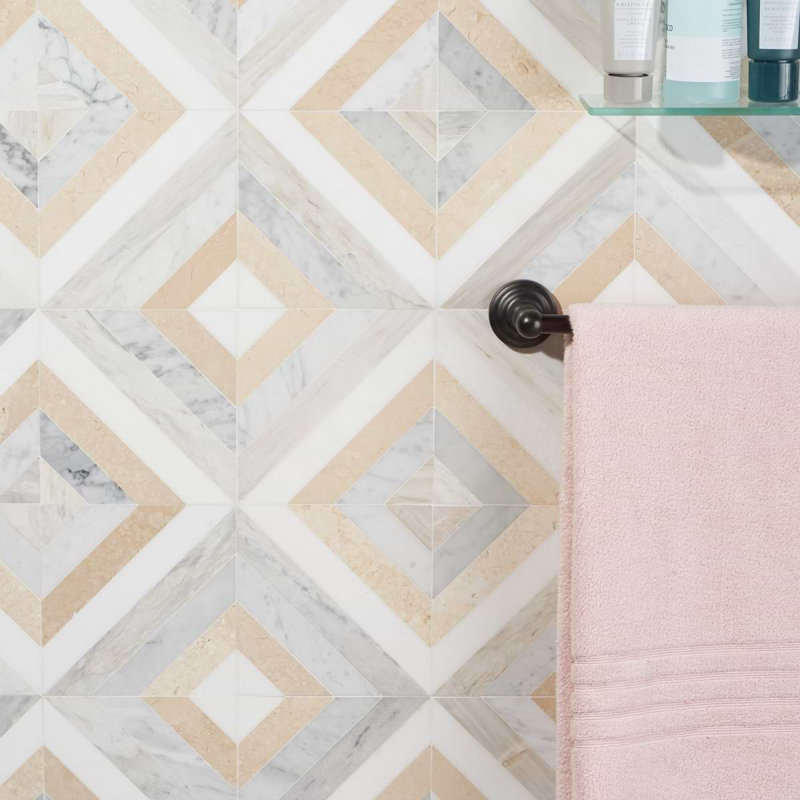 Bowery 8x8 Chevron Polished Marble Mosaic Tile