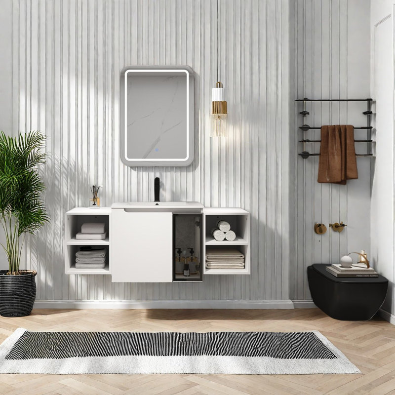 Meuble-lavabo mural moderne avec lavabo et rangement en céramique