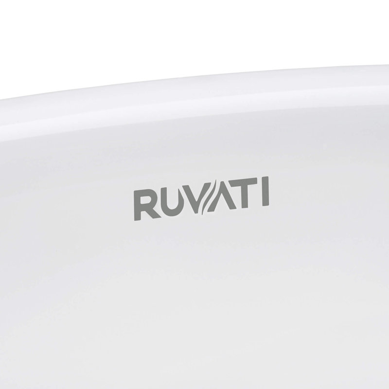 Ruvati Undermount Bathroom Vanity Sink White Oval Porcelain Ceramic with Overflow - , 15.5" L x 18.5" W x 6" D