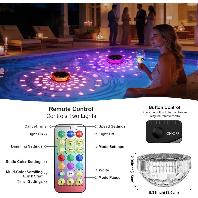 Lumière de piscine flottante solaire améliorée avec Micro- IP68 imperméable, marche / arrêt automatique, pour étang de spa de piscine