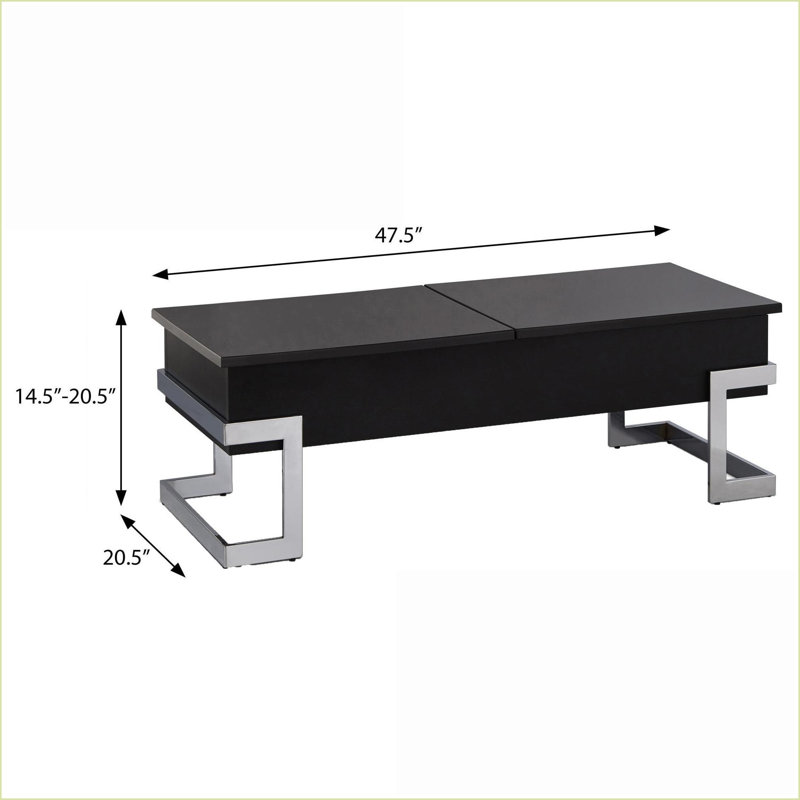 Table basse noire ultrabrillante moderne avec compartiments de rangement, peu encombrante pour le salon