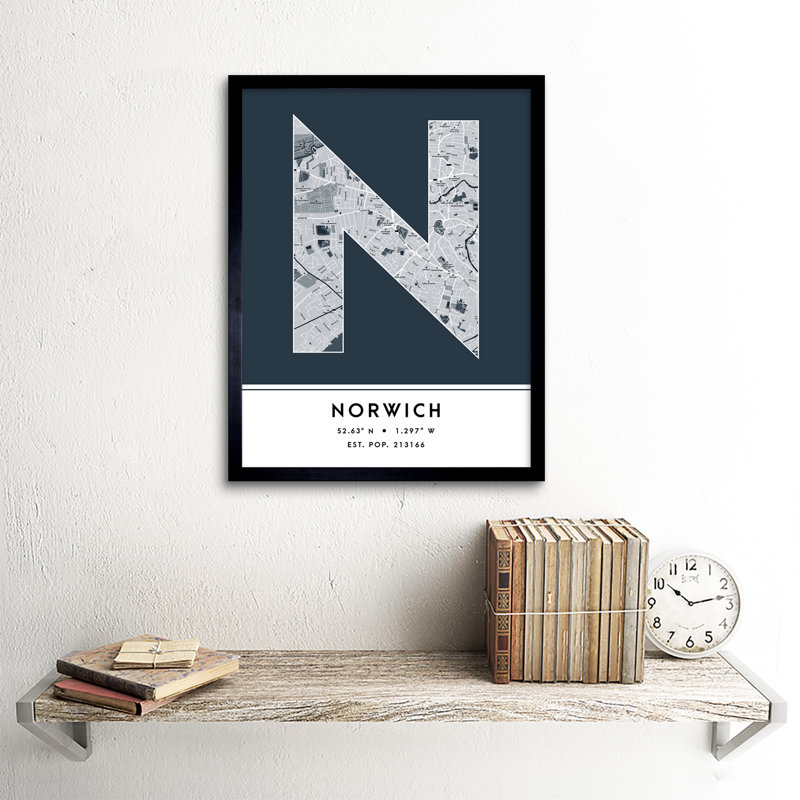 Norwich England United Kingdom City Map Navy - Single Picture Frame Typography
