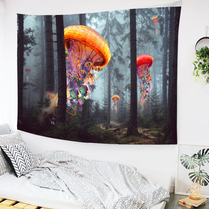 Tapisserie méduse en polyester avec accessoires de suspension inclus