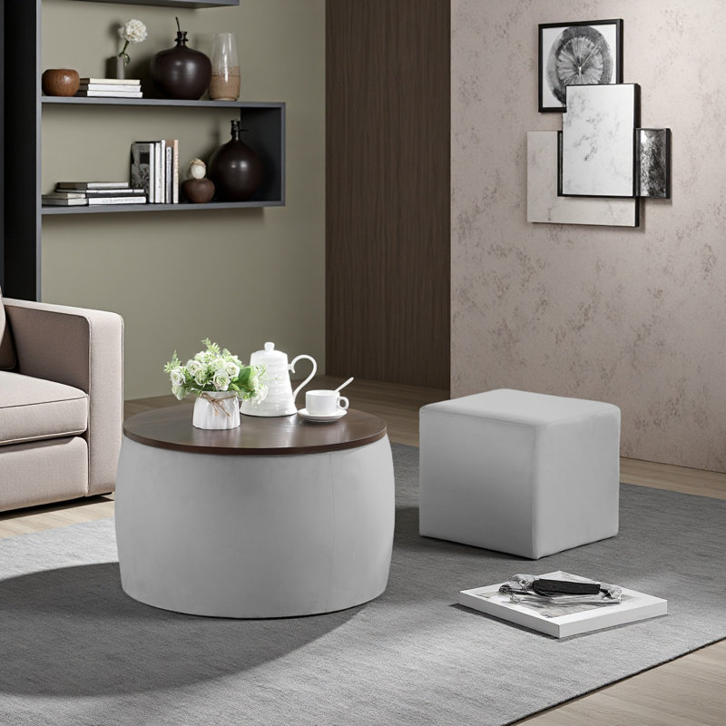 Ensemble de repose-pieds rond avec rangement, combinaison 2 en 1, table basse ronde, repose-pieds carré pour bureau d'entrée de salon