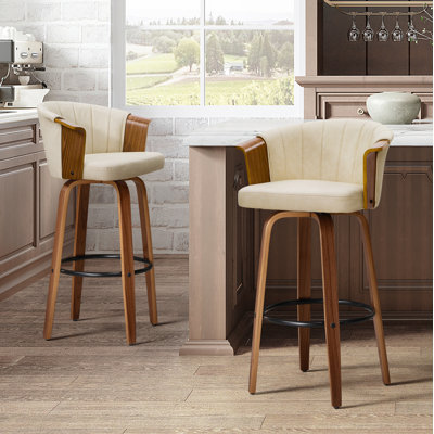Lesli 30.51'' Swivel Tufted PU Leather Upholstered Counter Stool