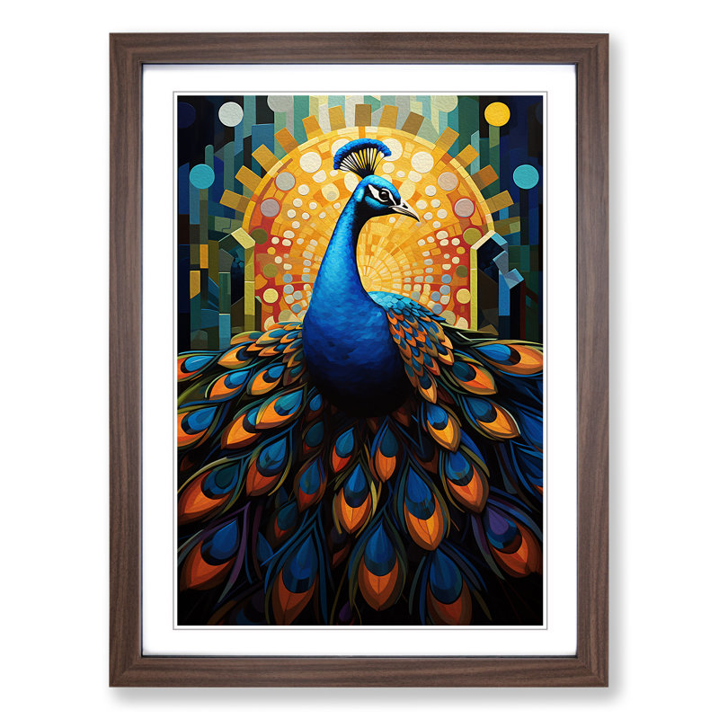 Peacock Constructivism No.4 - Single Picture Frame Print on Wood, Walnut Framed, 34cm H x 25cm W x 2" D