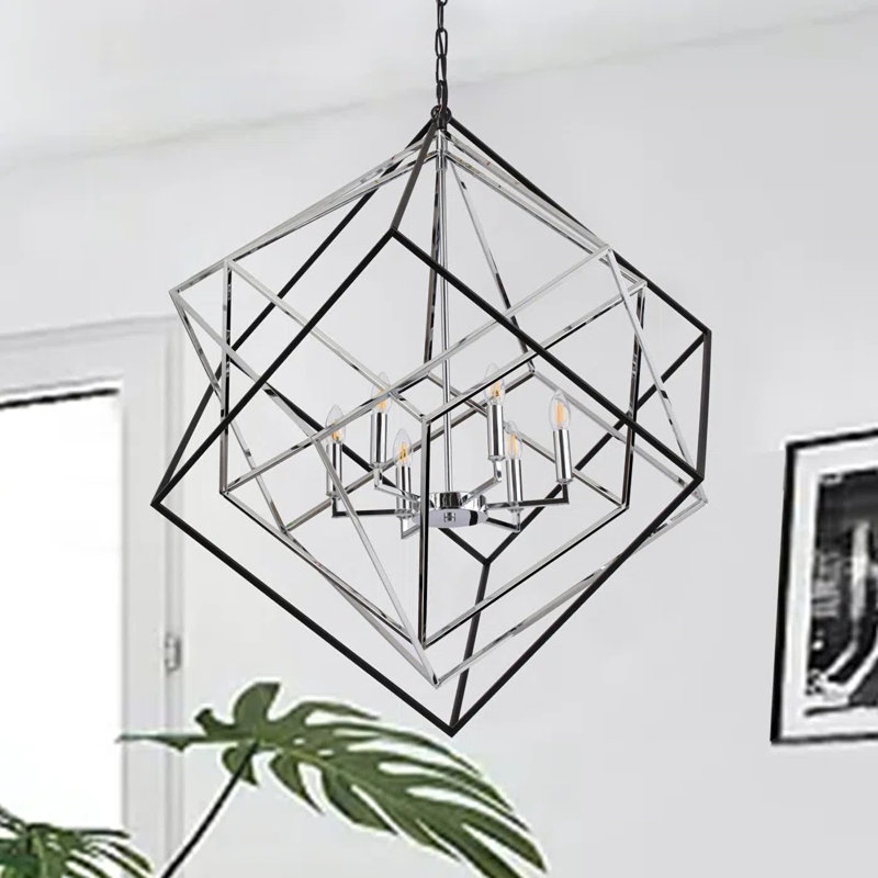 Marshallton Unique / Statement Geometric Adjustable Interlock Double Cages Chandelier, Chrome