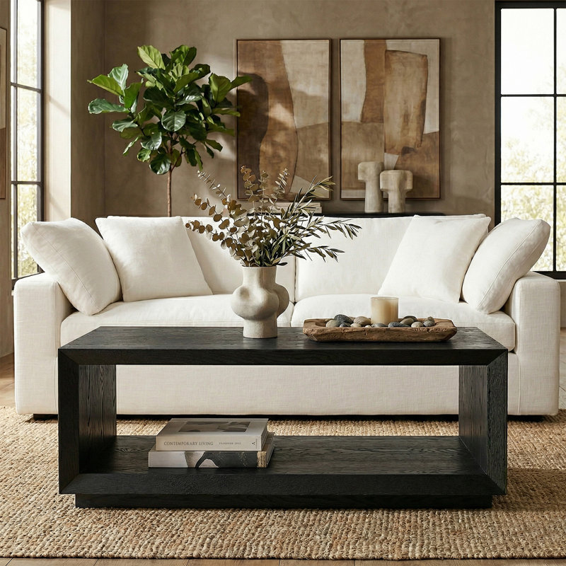 Atrell Solid Coffee Table with Storage, Black Grain