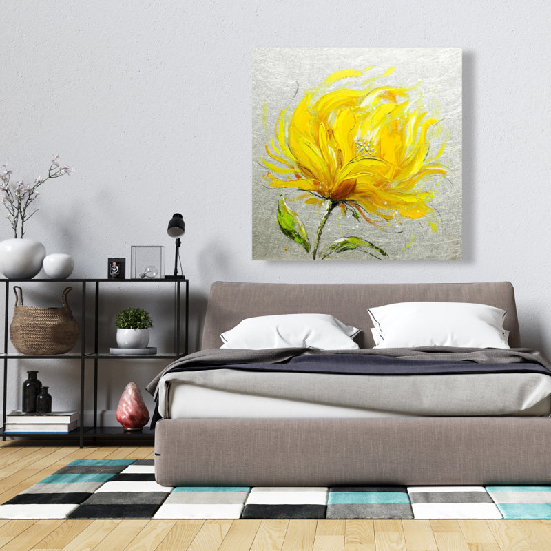 Fleur jaune moelleuse - Toile de chambre grise pour la décoration intérieure