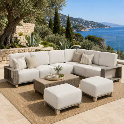 Canapé d'angle extérieur en résine tressée de 9 pièces avec coussins de 20 cm et design modulaire
