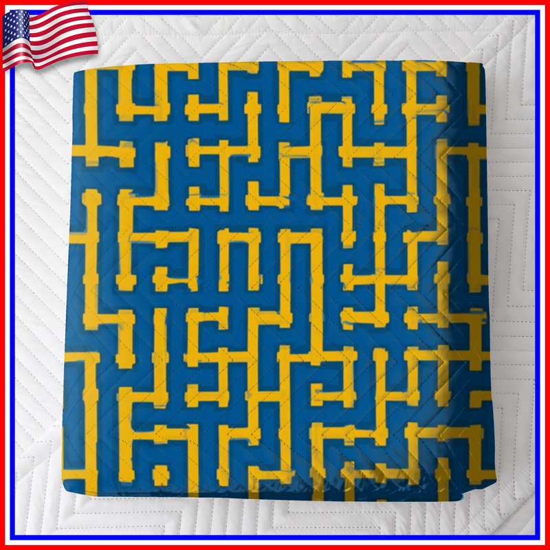 Couvre-lit matelassé bleu et jaune, Full / Double