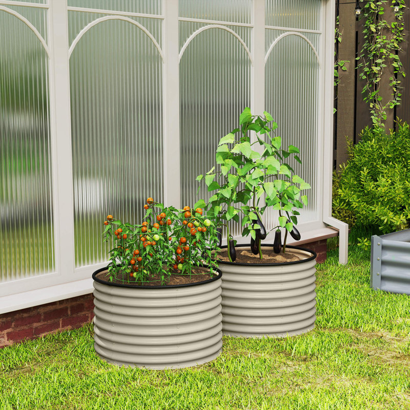 Galvanized Raised Garden Bed Set of 2, Planters for Outdoor Plants with Safety Edging, Easy-to-assemble Stock Tanks for Growing Flowers, Herbs and Vegetables