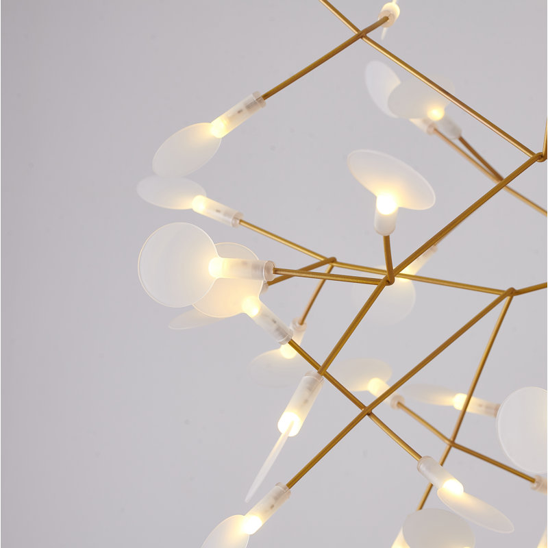 Transitional 63-Light Gold LED Petal Chandelier With Frosted Acrylic Diffusers