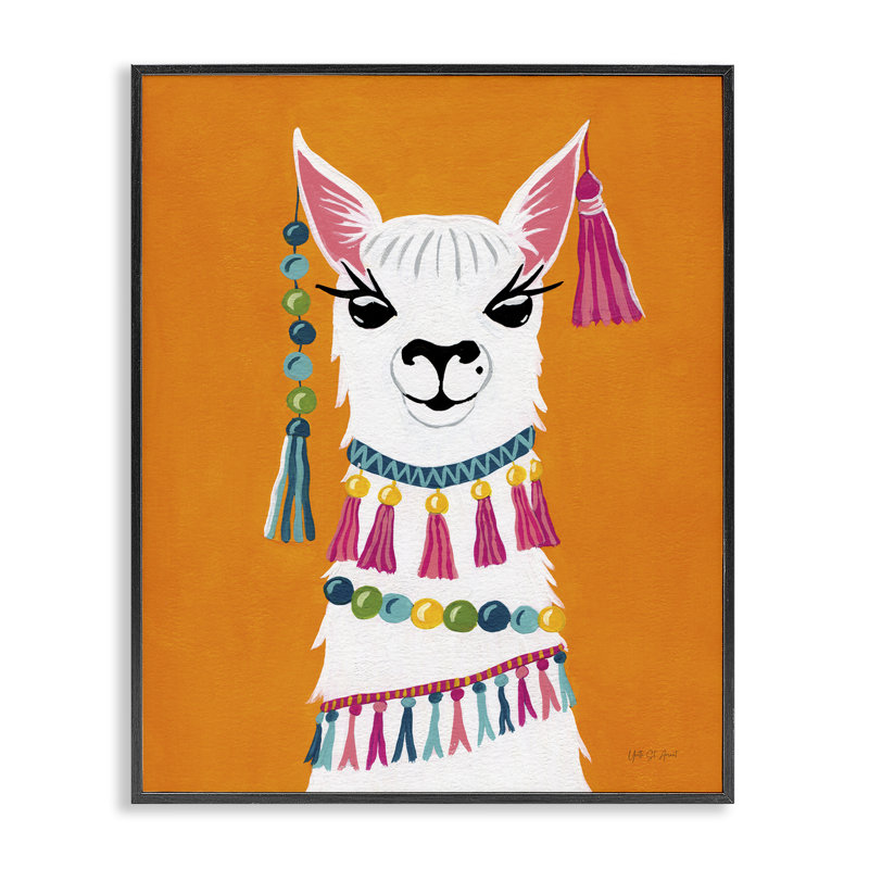  Art festif, art giclée, portrait de lama par Yvette St. Amant, H 14 po x l 11 po, Giclée encadrée noir minuit