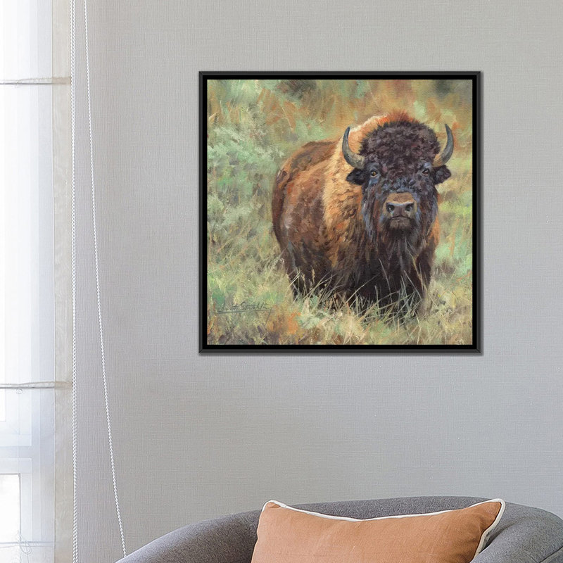 «Bison II», impression sur toile, H 18 po x l 18 po x P 1,5 po, Toile encadrée noire, Pas de tapis