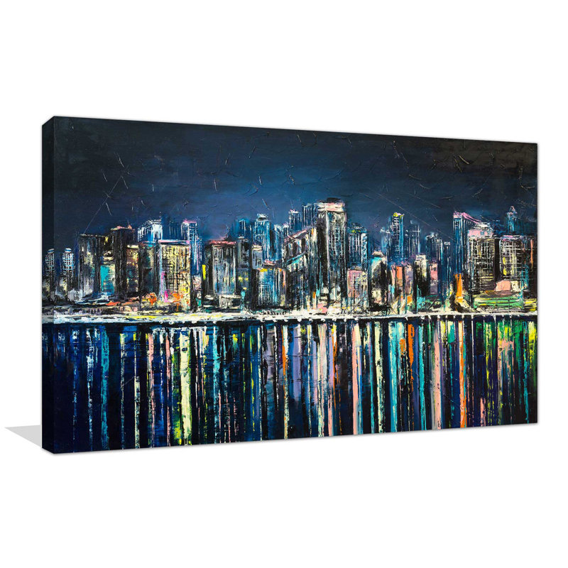 « night magic city », reproduction de peinture à l’acrylique sur toile, H 36 po x l 60 po x P 1,5 po
