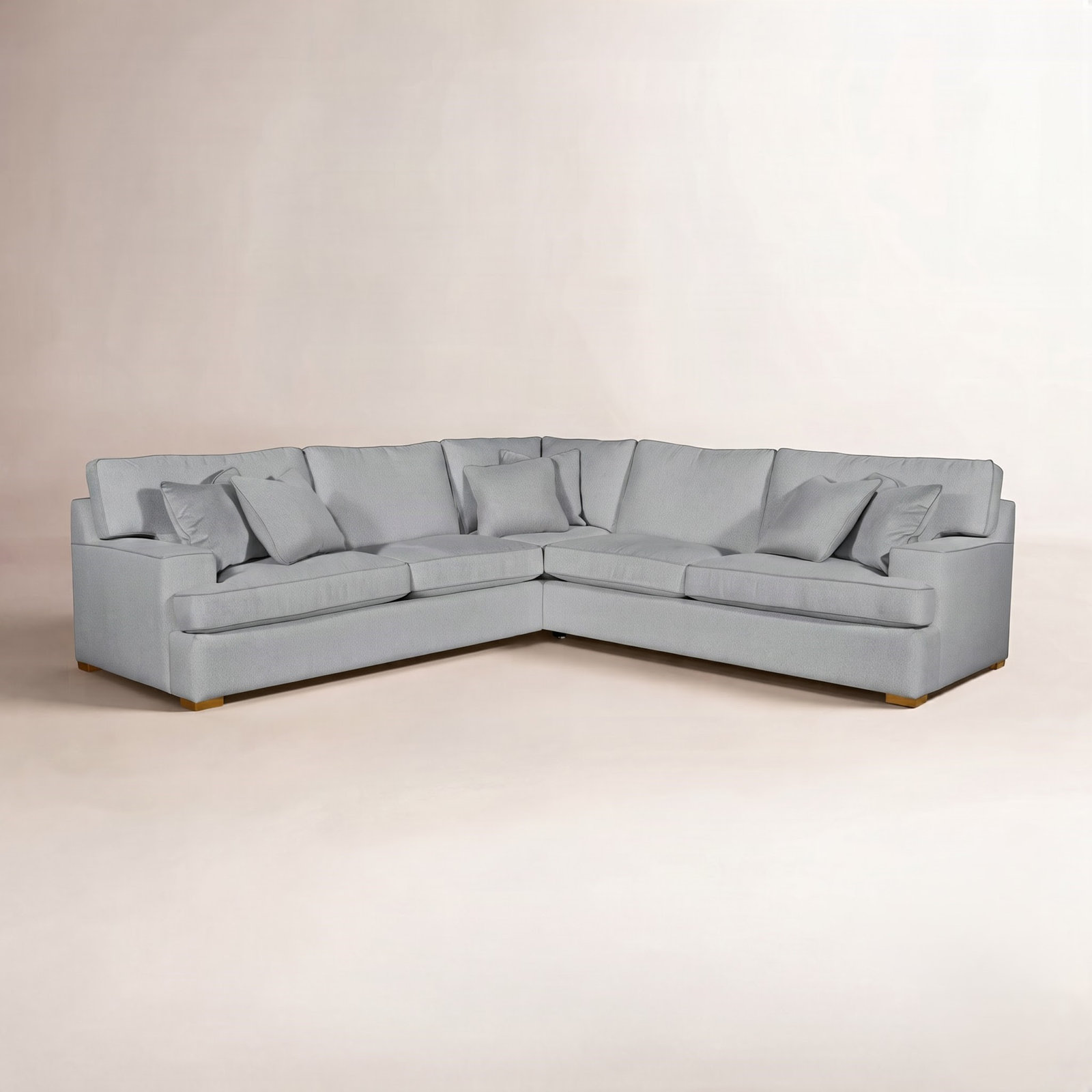 Sadie L-Sectional, Havana Finish, Light Blue Performance Fabric; 0851-55
