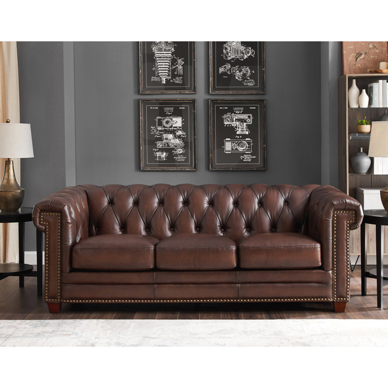Anouchka 88" Genuine Leather Rolled Arm Sofa