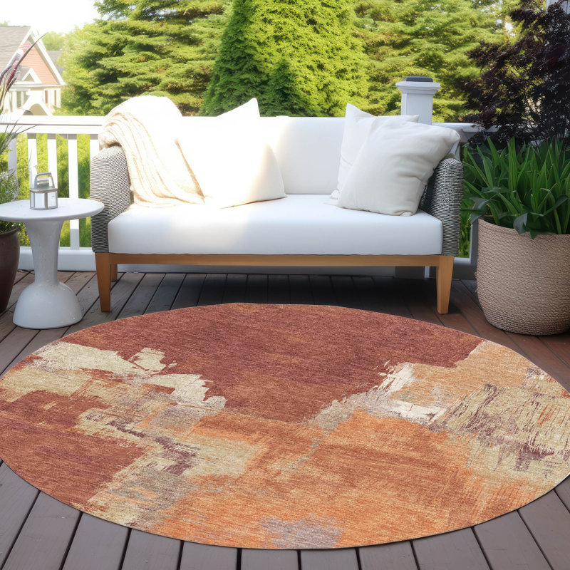 Paprika Red Round Synthetic Flat Woven Washable Rug