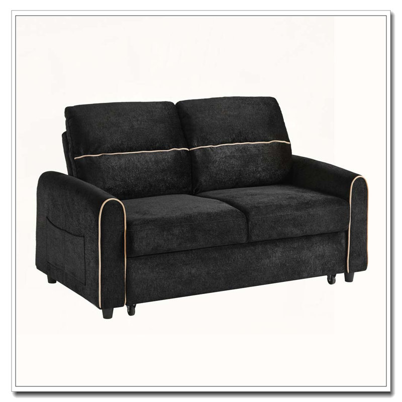 58-inch Chenille Pull Out Sofa Bed, Black