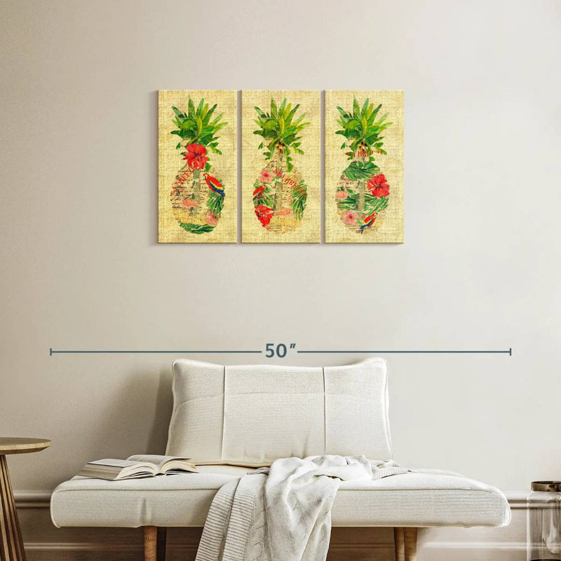 Collage d'ananas tropical triple Yarlin, H 20 po x l 33 po