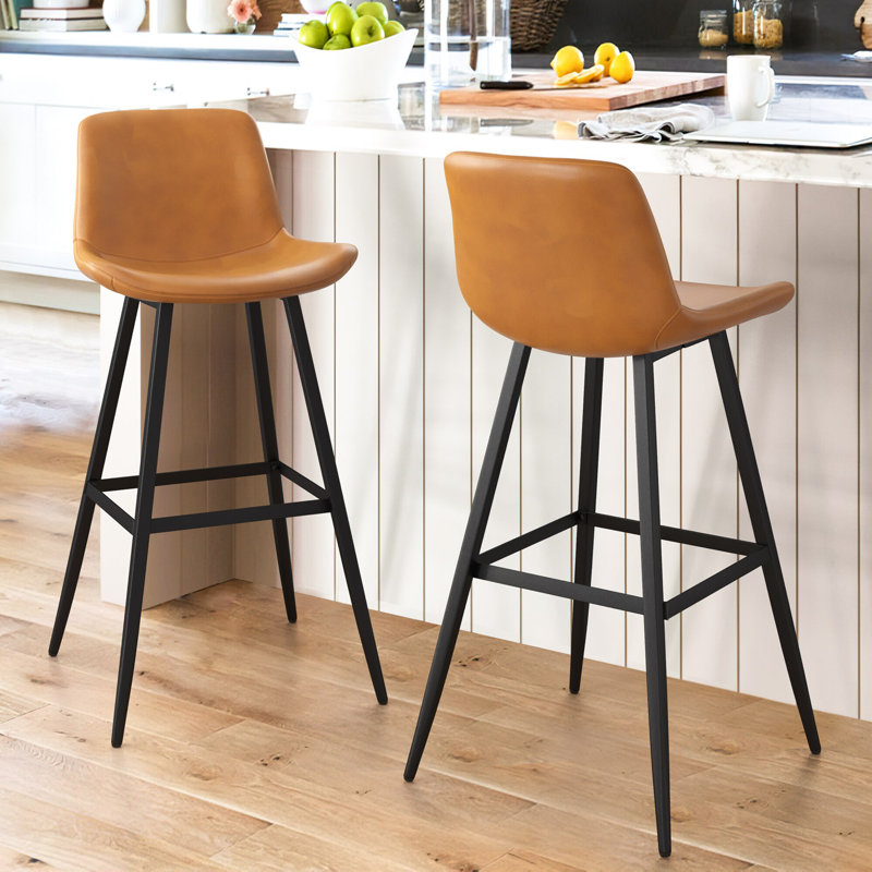 Tabouret de comptoir en faux cuir Macaire, Brun, Tabouret de bar (siège d'une hauteur de 30 po), Noir