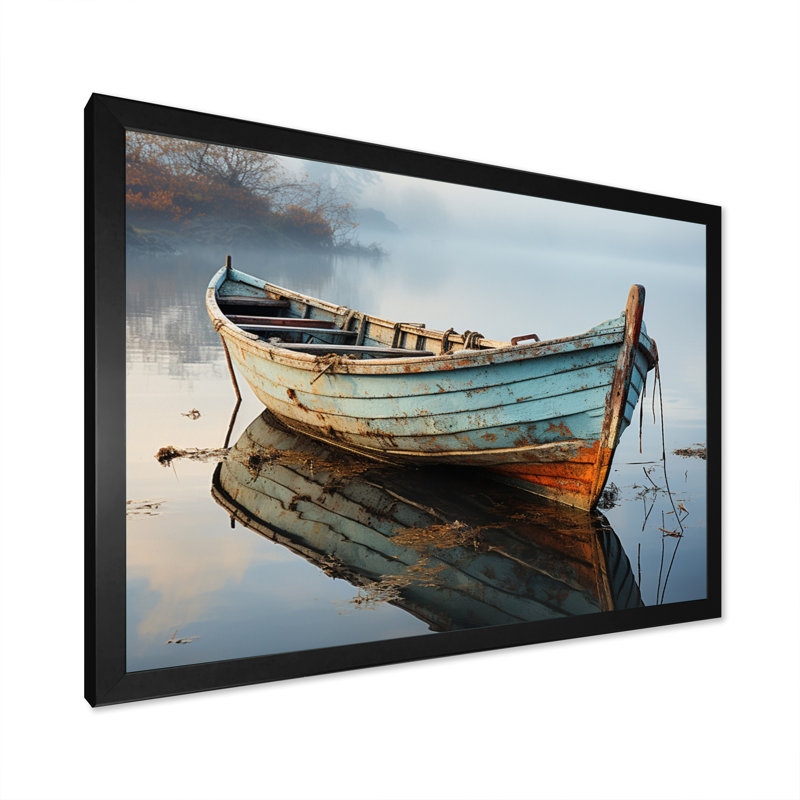 Hadenson Boat Serene Waterscapes I - Print, Black Single Picture Framed, 16" H x 32" W x 1" D