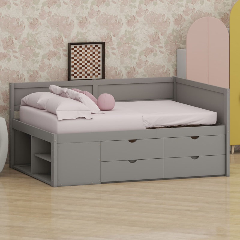 Kaella Daybed With Drawers And Shelves, Gray, Full
