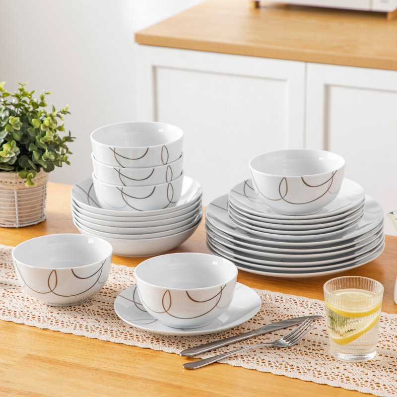 24 Piece Porcelain China Dinnerware Set - Service for 6 