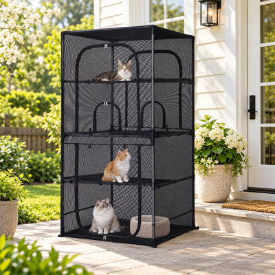 Catio extérieur 61,5 po H 4 niveaux avec 5 portes d'accès, plateformes et toit imperméable